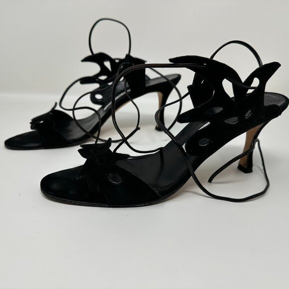 Manolo Blahnik Filodendro Black Suede Cutout Lace Up Heels 37 7 EUC - Picture 4 of 8